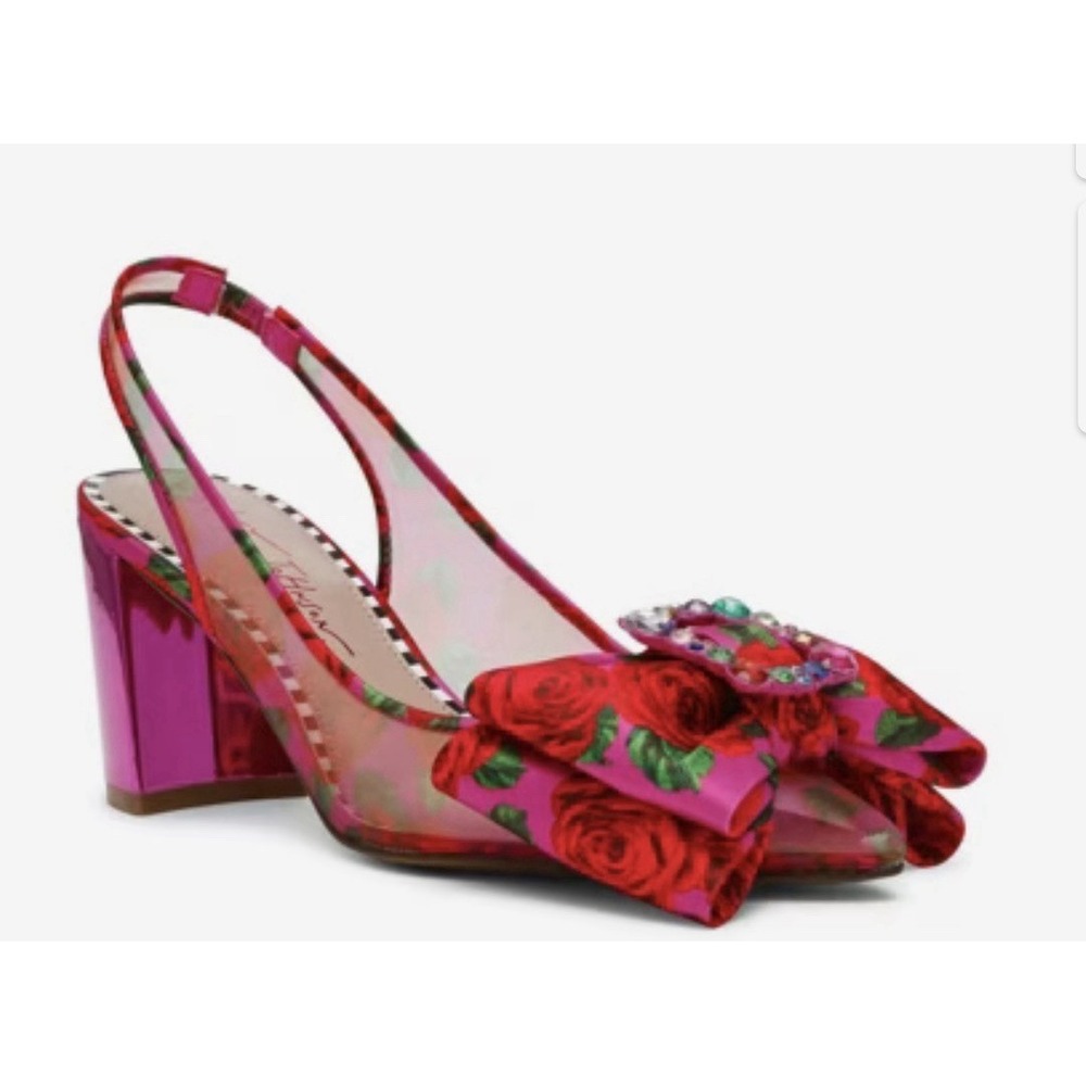 Betsey Johnson Bellah Pump Pink Red Mesh Bow Slingback Pointed Toe Size 8.5